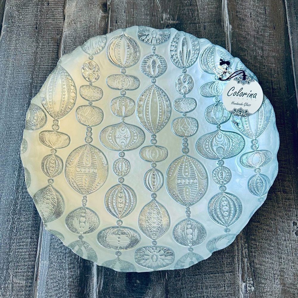 Silver Glass Christmas Vintage Ornaments Decor Bowl Tray